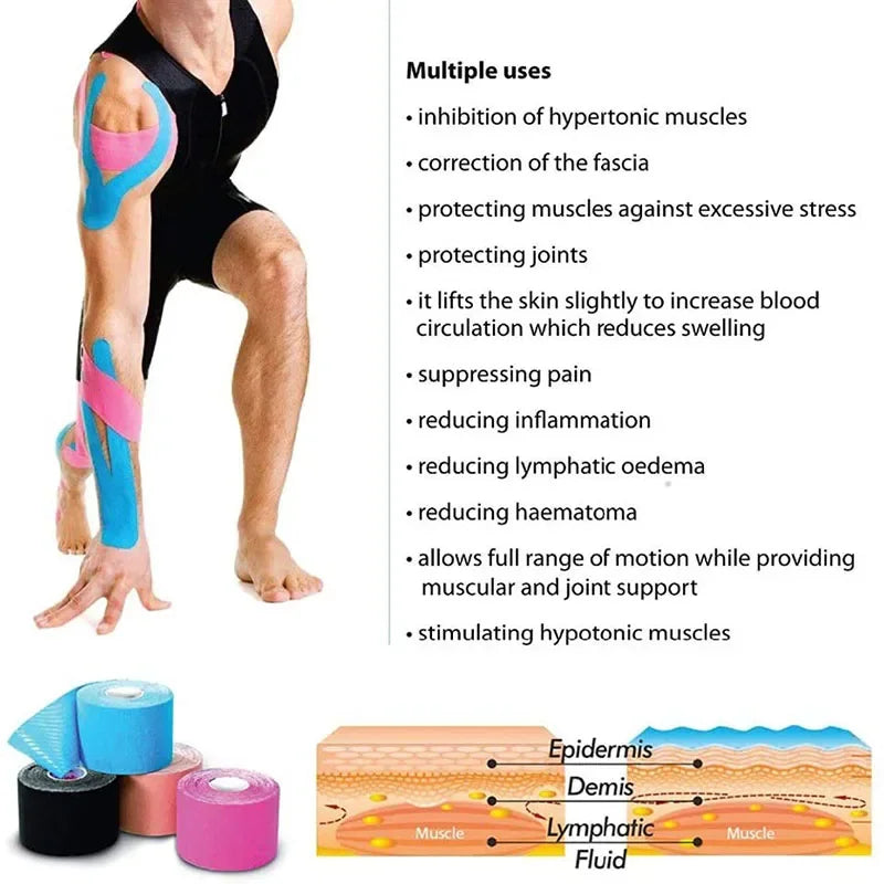 Elastic Kinesiology Sports Tape Athletic Strapping Gym Tennis Fitness Running Bandage Knee Muscle Pain Relief Knee Pads Care